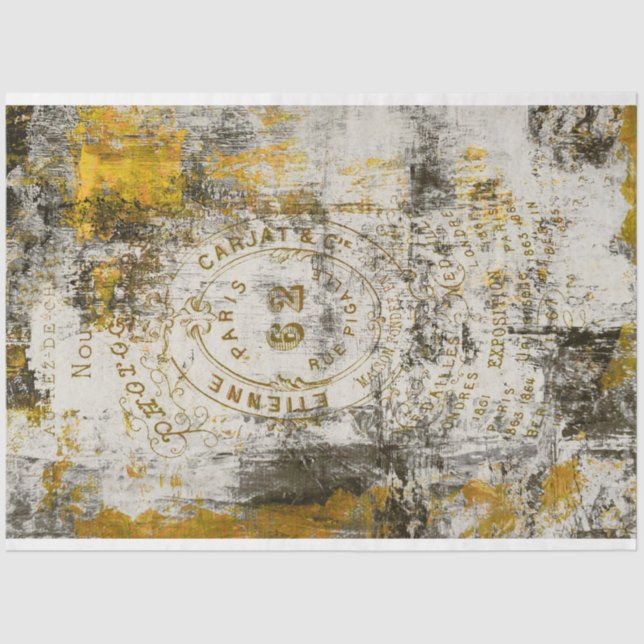 Grunge French Ephemera on Abstract Background Tissue Paper (Front)
