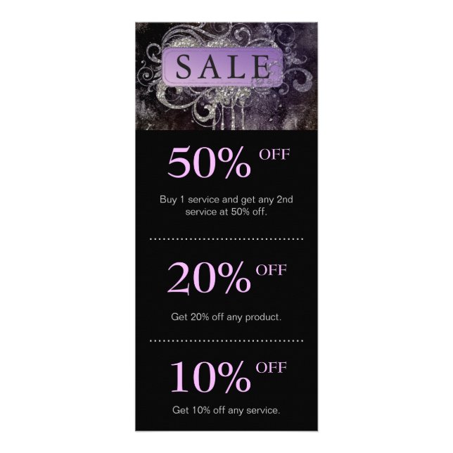 Grunge Glitter Salon Black Purple Promo Card (Front)