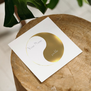 Grunge golden&white yin yang square business card