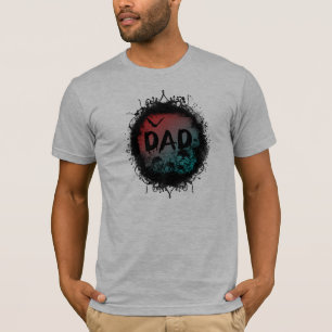 Grunge-Goth Dad with Skulls and Bat T-Shirt