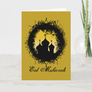 Grunge-Goth Gold and Black Ramadan Mosque Card