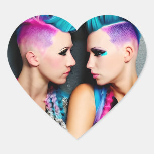 Grunge Goth Lesbian Love Couple AI Art Heart Sticker