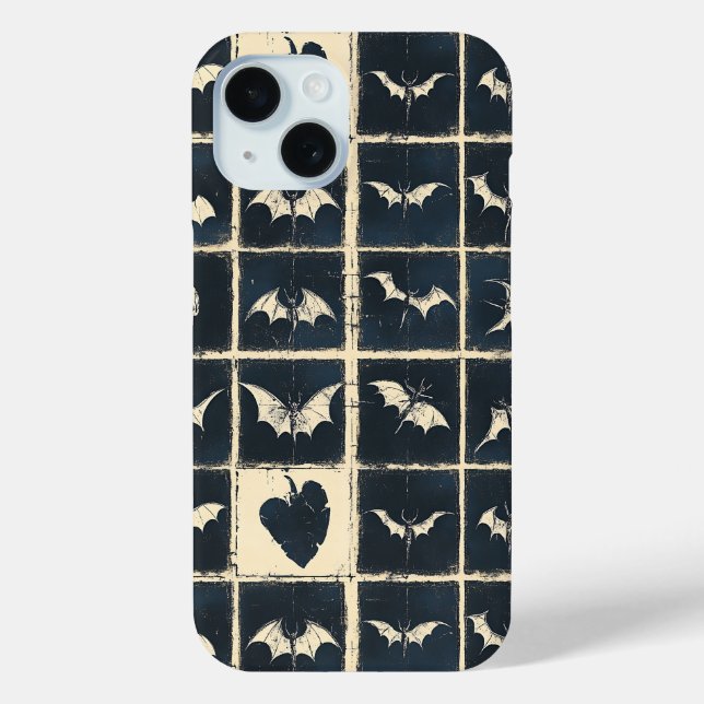 Grunge Gothic Bats & Skulls Denim Pattern Case-Mate iPhone Case (Back)