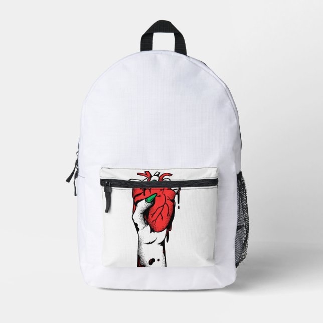 Grunge Gothic Hand Holding Heart Wallet Printed Backpack (Front)