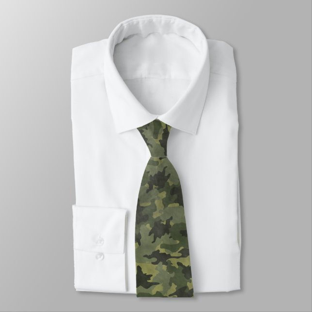 Grunge Green Camo Military Camouflage Mens Tie (Tied)