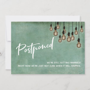 Grunge Green Edison Lights Postponed Wedding Card