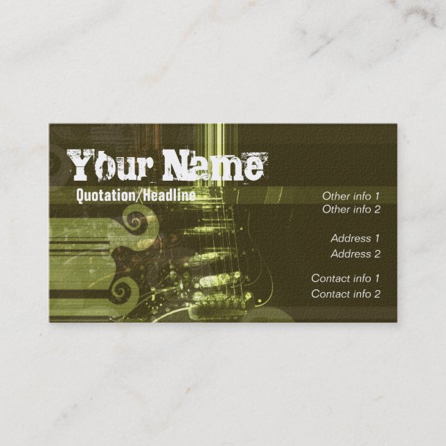 Grunge Green Guitar Business card (Front)
