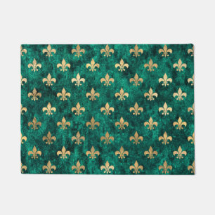 Grunge Green Velvet Fleur De Lis Mardi Gras Doormat