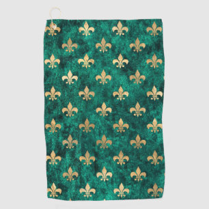 Grunge Green Velvet Fleur De Lis Mardi Gras Golf Towel