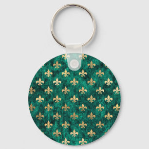 Grunge Green Velvet Fleur De Lis Mardi Gras Key Ring