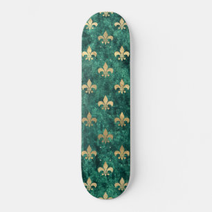 Grunge Green Velvet Fleur De Lis Mardi Gras Skateboard