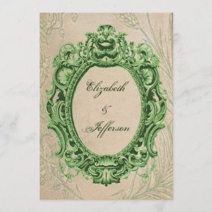 Grunge Green Vintage Frame Wedding Invitations