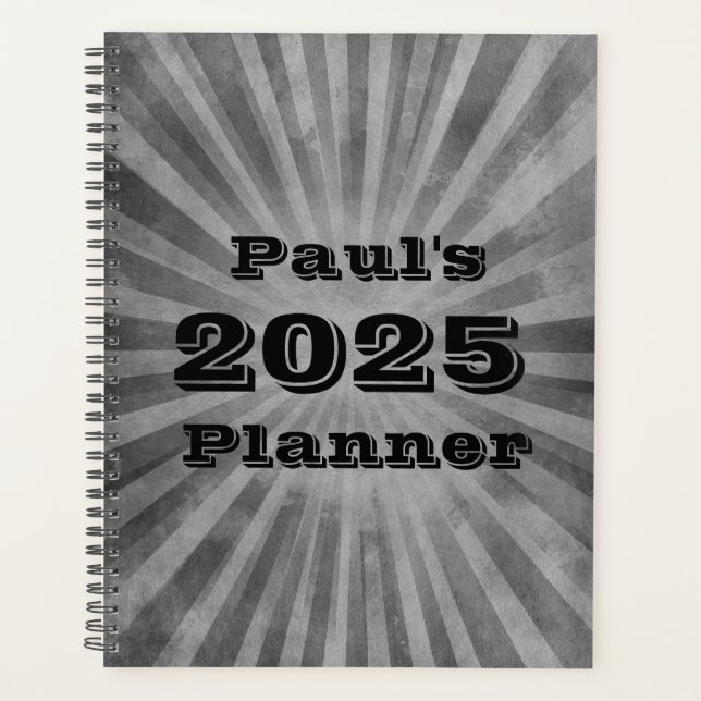 Grunge Grey Stripes Personalised Planner (Front)