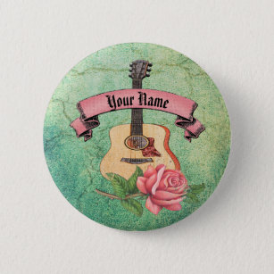 Grunge guitar and roses 6 cm round badge