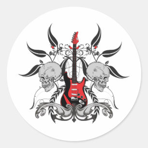 Grunge Guitar and Skull Classic Round Sticker