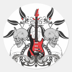 Grunge Guitar and Skull Classic Round Sticker