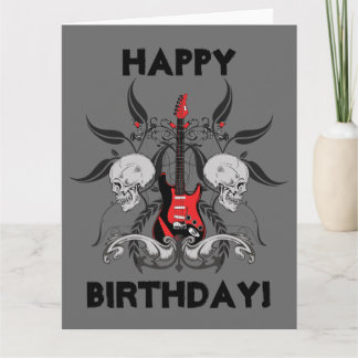 Grunge Guitar and Skull Happy Birthday Message Card