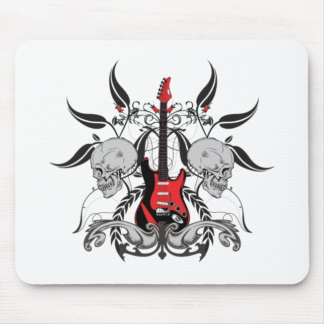 Grunge Guitar and Skull Mouse Mat (Front)