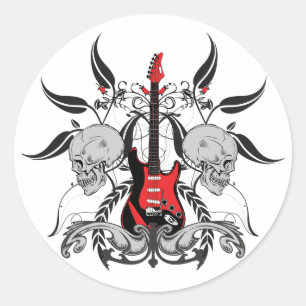 Grunge Guitar and Skull Rock n Roll Stickers
