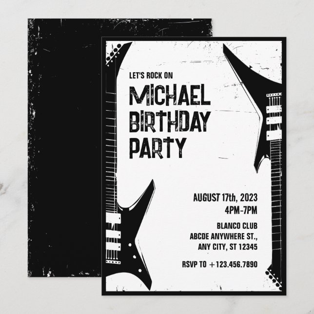 Grunge Guitar  Invitation (Front/Back)