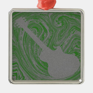 Grunge Guitar Ornament, Green Metal Tree Decoration