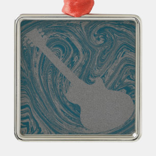 Grunge Guitar Ornament, Teal Metal Tree Decoration