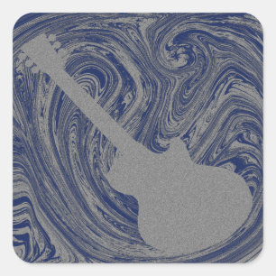 Grunge Guitar Square Sticker, Royal Blue Sticker