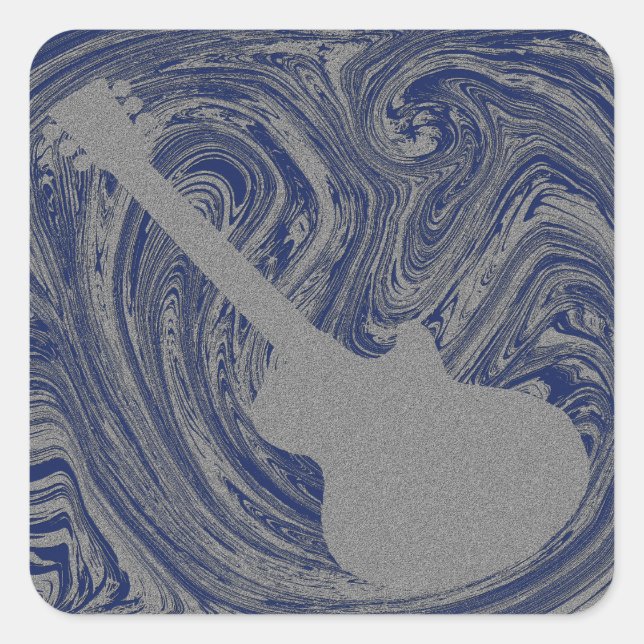 Grunge Guitar Square Sticker, Royal Blue Sticker (Front)