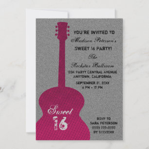 Grunge Guitar Stripes Sweet Sixteen Invite, Pink Invitation