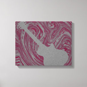 Grunge Guitar Swirls Canvas Print, Dark Pink Print