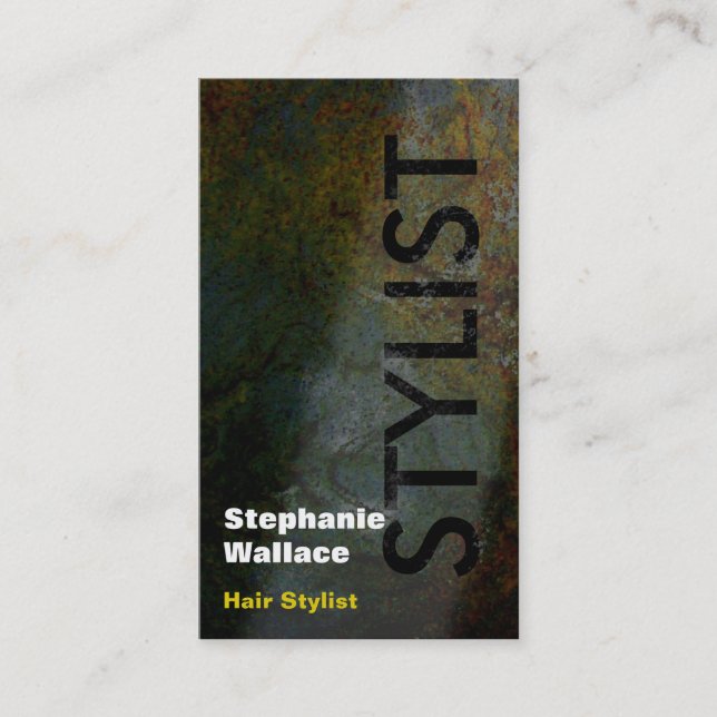 Grunge Hair Stylist Business Card Black Yellow (Front)