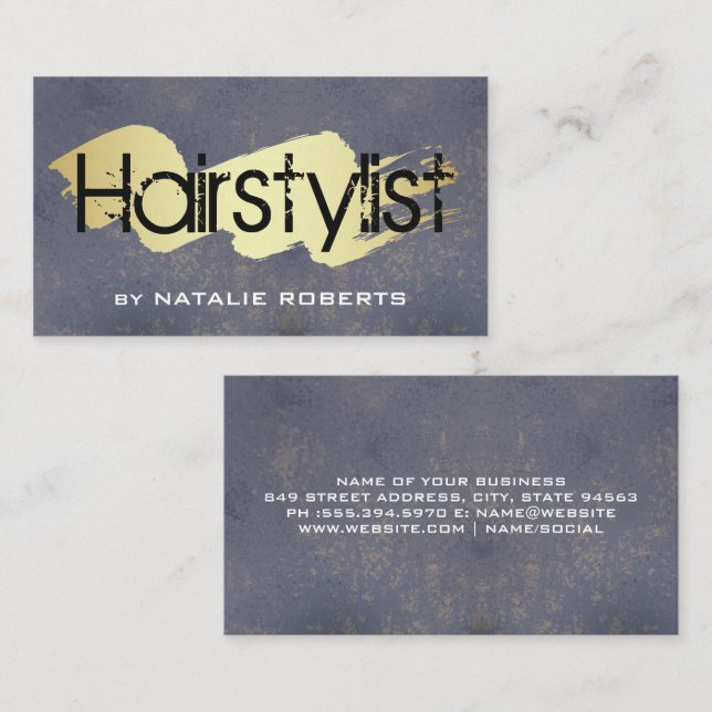Grunge Hairstylist | Gold Scribble Business Card (Front/Back)