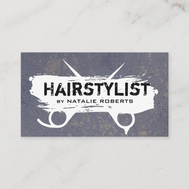 Grunge Hairstylist Scissors Business Card (Front)