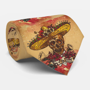 Grunge,halloween,skull,mexican hat,day of the dead tie