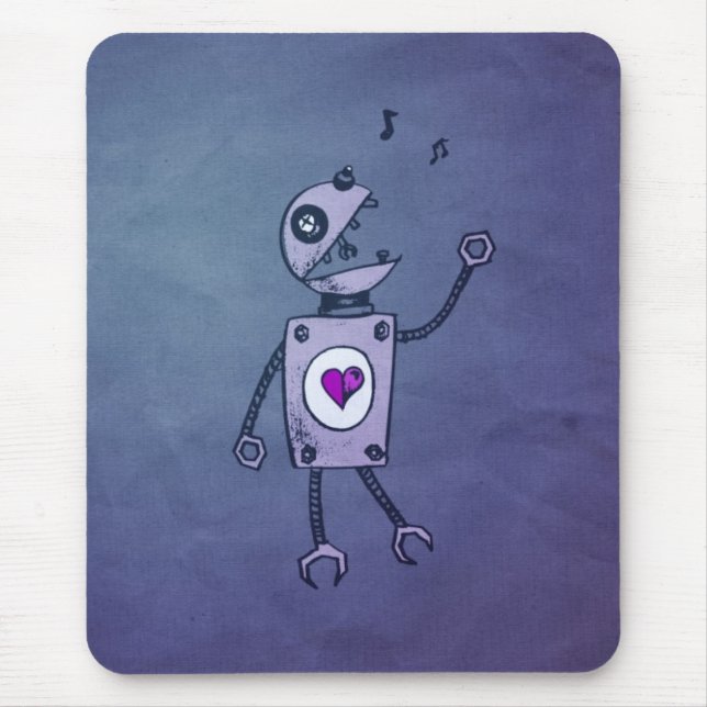 Grunge Happy Singing Retro Robot Mouse Mat (Front)