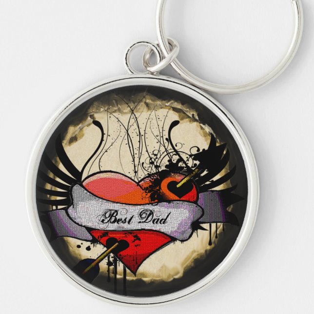 Grunge Heart Best Dad KeyChain (Front)
