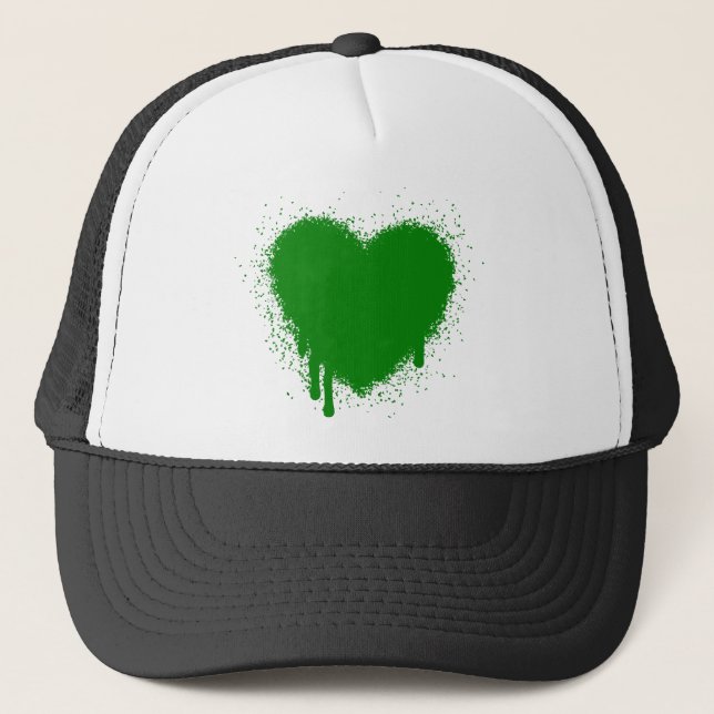 Grunge Heart - Green Trucker Hat (Front)