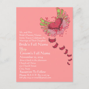 Grunge Heart Raspberry Pink Wedding Invitation