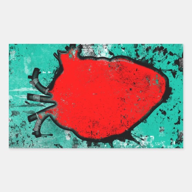 grunge heart rectangular sticker (Front)