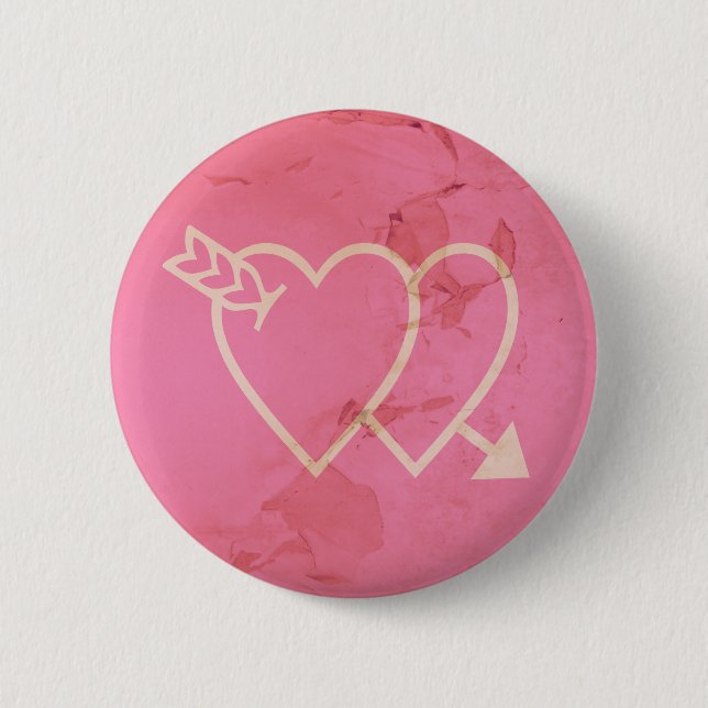Grunge Hearts and Arrow Green - Pink 6 Cm Round Badge (Front)