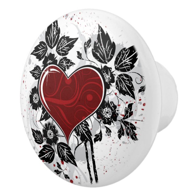 Grunge Hearts and Foliage  Ceramic Knob (Right)