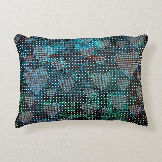 Grunge Hearts Dots Red Green Blue White Contrast Decorative Cushion (Front)