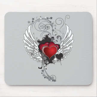 Grunge Hearts Wings Mouse Mat
