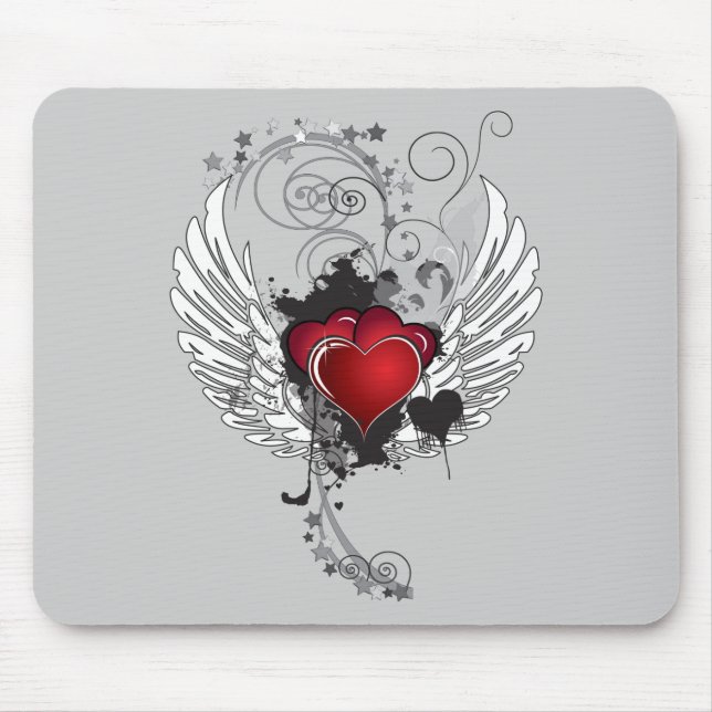 Grunge Hearts Wings Mouse Mat (Front)