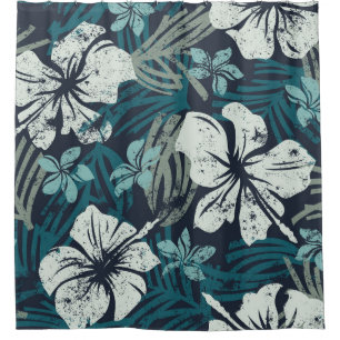 Grunge Hibiscus, Tropical Floral Wallpaper. Shower Curtain