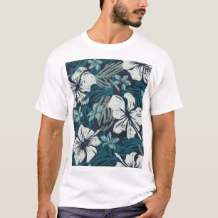 Grunge Hibiscus, Tropical Floral Wallpaper. T-Shirt