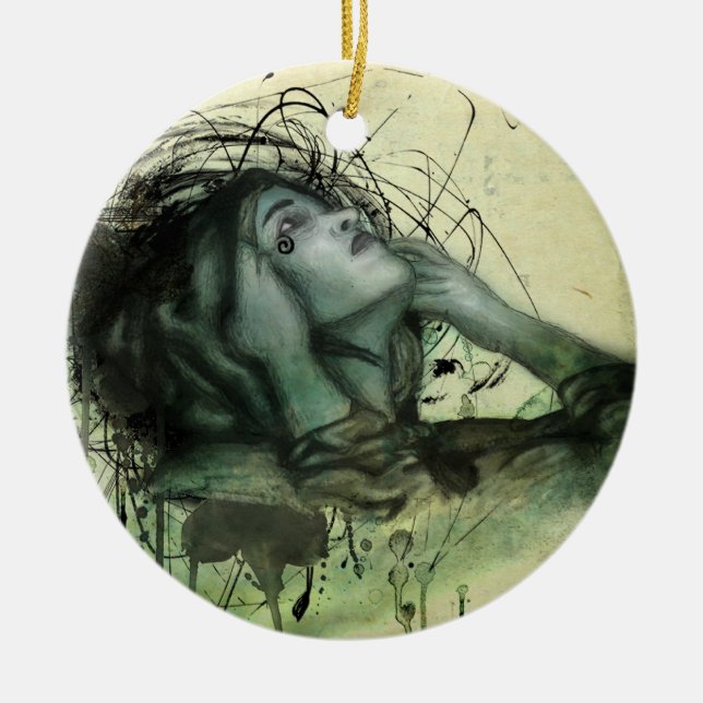Grunge Hood Portrait Ceramic Tree Decoration (Front)