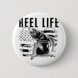 Grunge Hook American Flag Fisherman Merch. Fishing 6 Cm Round Badge
