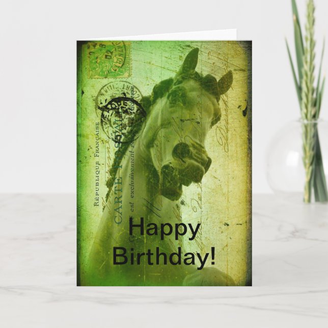 Grunge Horse Birthday Green Card (Front)