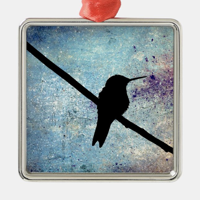 Grunge Hummingbird Metal Tree Decoration (Front)